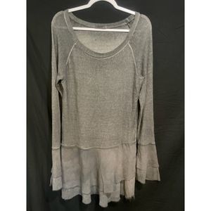 Scandal Medium Mixed Media Gray LS Dress Angora Blend Made in Italy Fringed